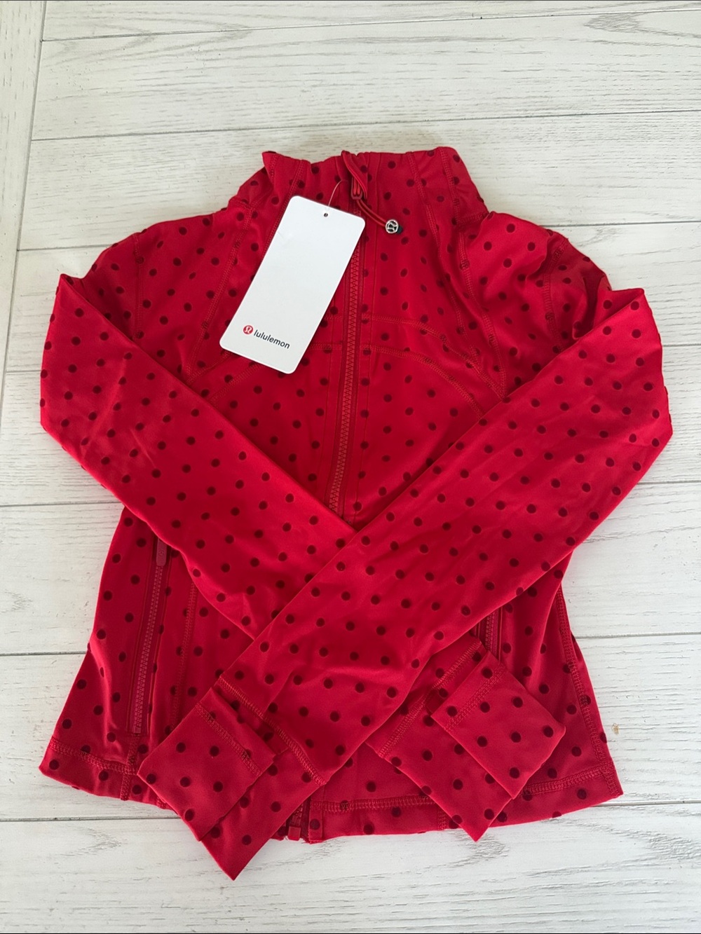 lululemon athletica Red Zip Jacket with Black Polka Dots